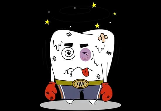 Beaten up toothy for dental emergency.