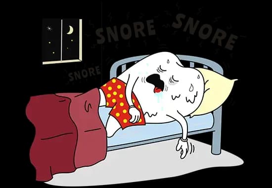 Sleeping toothy character snoring.